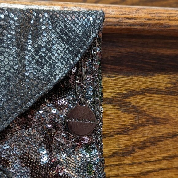 Big Buddha Gunmetal Snakeskin and Sequin Envelope Clutch EUC - Picture 5 of 9